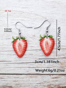 1 Pair 2D Flat Cartoon Strawberry Acrylic Pendant Earrings, Elegant Minimalist Style Jewelry Earrings For Women, Suitable For Daily And Holiday Wear - Red - View 5