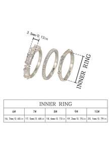 Gift Box Set 3pcs Silver Ring Combination, Twisted Band, Full Rhinestone Band And Rectangular Diamond Cluster Ring, Stackable Fashion Rings For Women - Silver - View 7