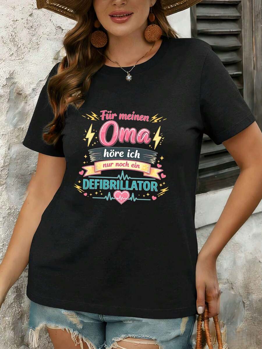 Camiseta gráfica con cita divertida de abuela, algodón premium, cuello redondo, ajuste holgado, cómoda, impresión artística - Negro - Ver 1