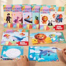Geometric Cute 3D Collage Art Children 8-In-1 Theme Sticker Puzzle Ocean/Dinosaur/Traffic/Animal/Fruit/Fairy Tale Multi-Theme Educational Enlightenment Handmade Toy Boys Girls Tabletop Game - 彩色 - 查看 1