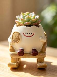 Resin Rocking Chair Succulent Planter With Coffee-Shaped Smiling Face Design, Suitable For Desk Decor, Garden/Country Potted Plants, Outdoor Gardening Decor And Patio Decor - A - View 13