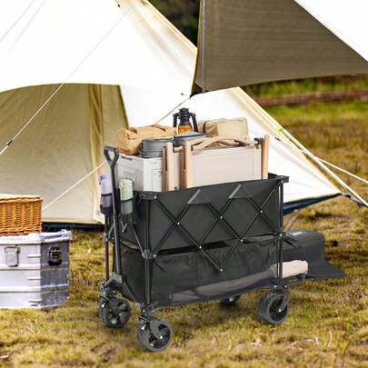 VEVOR Carro de Jardín Plegable Carro de Transporte de Playa 400 L Carga Máxima 102 kg con Ruedas Soporte para Bebidas, Carro Deportivo Resistente para Camping, Compras, Jardín, Exterior, Negro