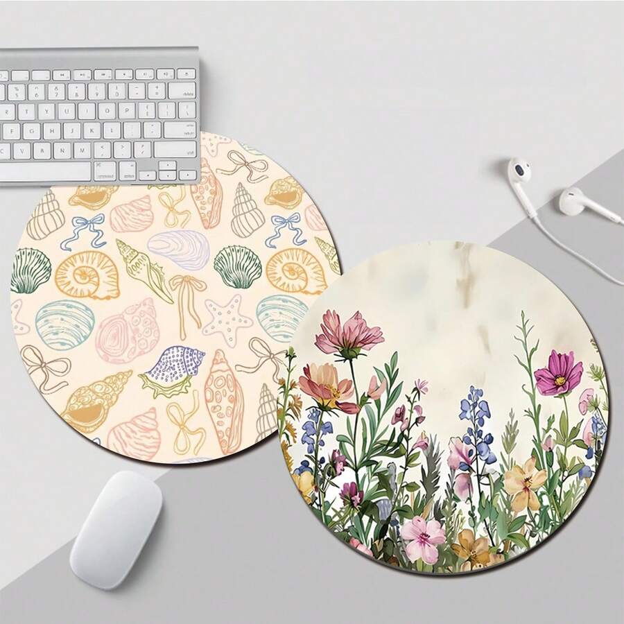 Flower And Flower Pattern Circular Mouse Pad - Anti Slip Rubber Base, Compact 7.87 Inch Diameter - Perfect For Daily Office Use, Mouse Pad, Single 47g