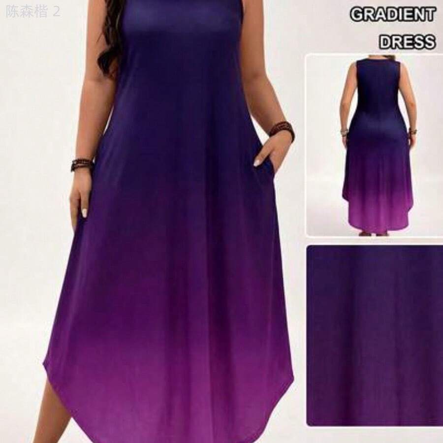 xuehuamaoyi02 LUNE Vestido de talla grande sin mangas con cuello redondo y estampado abstracto colorido - Morado - Ver 1