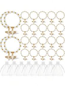 12pcs Baptism Souvenirs Acrylic Pearl Elastic Bracelets With White Organza Bags, Christ Baptism/Communion Party Guest Favors - Multicolor - View 1