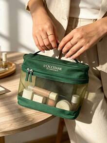 L'Occitane 法式極簡綠白化妝包，圓點與素色多用途收納袋，適用於奢華禮品與日常使用，LOCCITANE‑GIFT-7 化妝包 - 綠色 - 查看 4