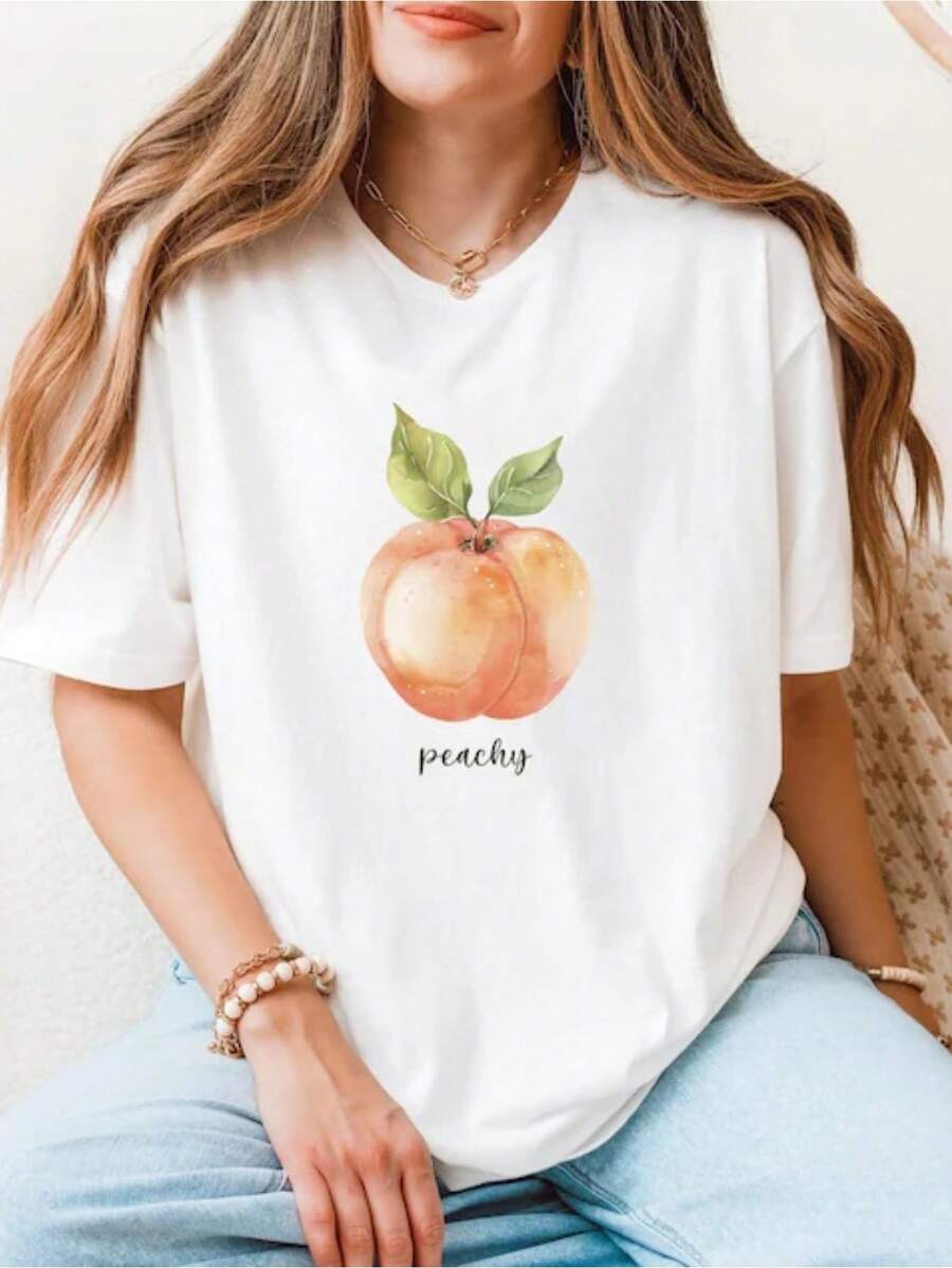 Peach Shirt, Fruit Shirt, Aesthetic Fruit Shirt, Fruit Tee, Peach Shirt, Peach Graphic Shirt, Women - 白色 - 查看 1