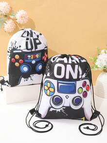 6pcs Black & White Game Console Pattern Baby Shower Party Drawstring Backpack Gift Bags, Game Console Theme Gender Reveal Party Favors, Packaging Supplies Gift Bags, 1st Birthday Party Gift Bags, Baby Shower Party Durable Reusable Bags, Newborn Party Table Decor, Baby Shower Decorations, Baby Shower Gifts, Gender Reveal Decorations, Casual Style, Birthday Party Decorations, Fashion Backpacks, Snack Storage Bags, Candy Bags, Party Favors - Black and White Game Console - View 8