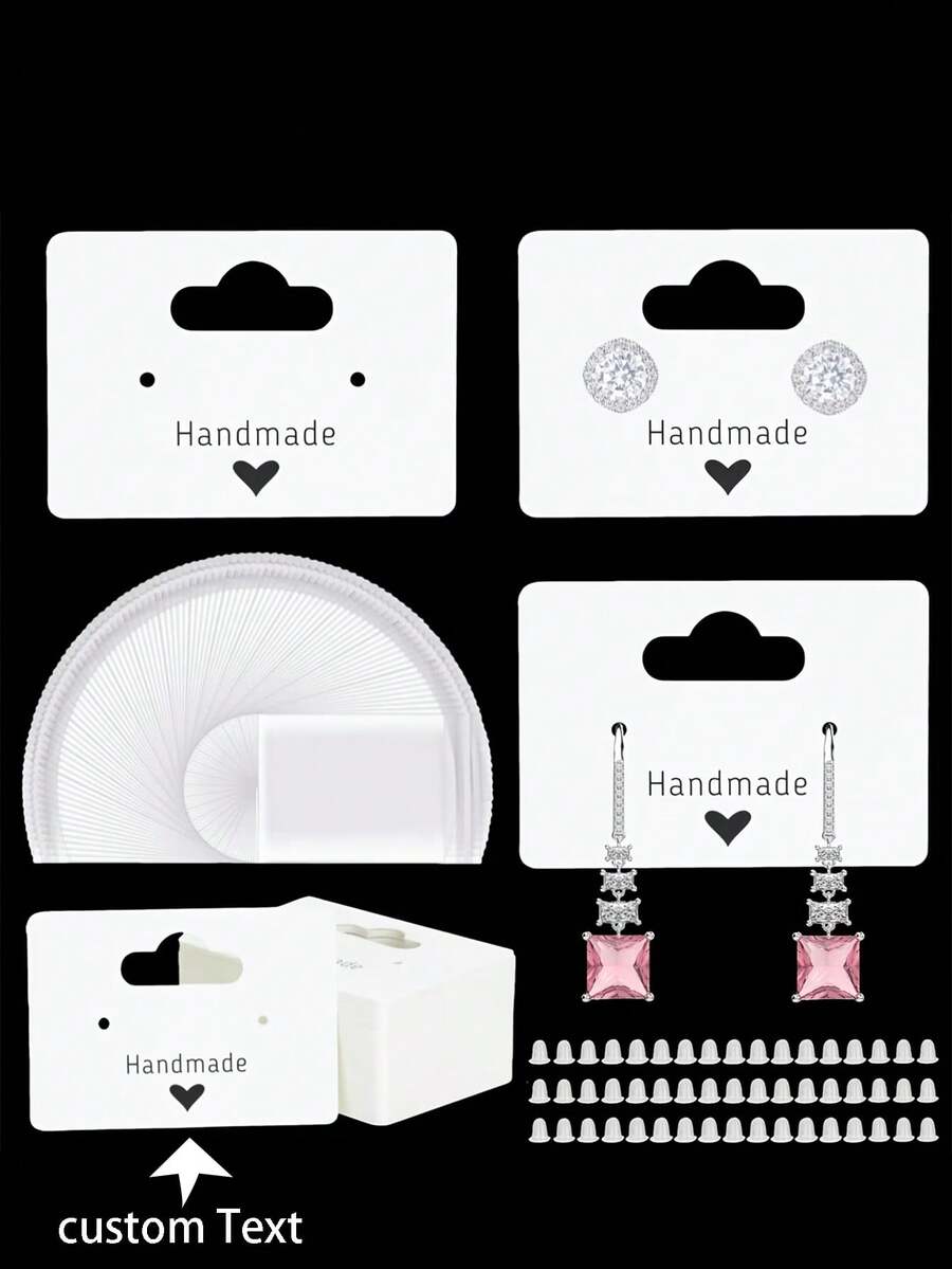 100-200pcs Earring Display Cards, Customized Store Name, Material, Earring Display Cards, Including Self-Sealing Bags And Earring Backs, Handmade Earring Jewelry Packaging Cards, Used For Displaying Earrings - Multicolor - View 1