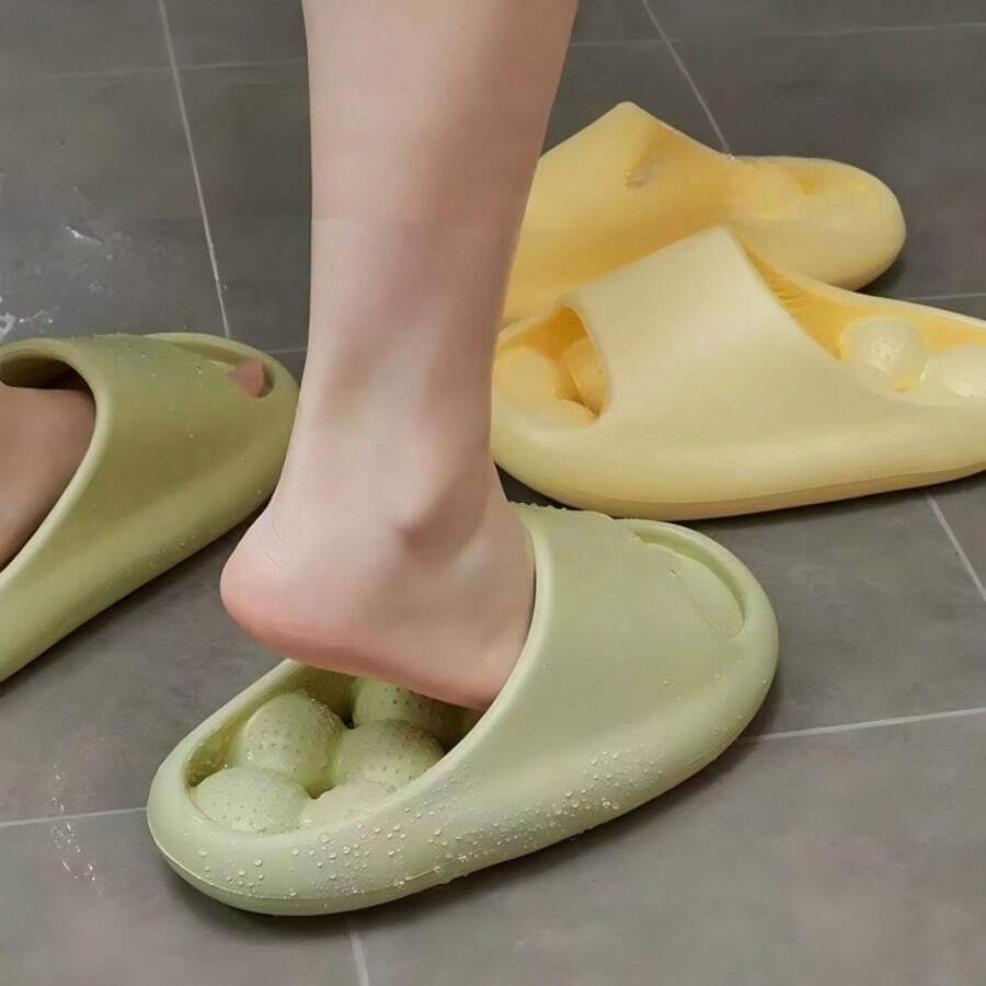 1 Pair EVA Bathroom Foot Massage Slippers, With Drainage Holes, Unisex, Suitable For Couples, Full Foot Massage Design, Suitable For Long Standing