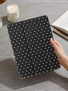 波點黑色平板保護殼，相容 iPad Mini6/Mini7/Air/Air2/9.7/10.2/10.5/10.9 (Air4-Air8)/Pro 11/10th Gen/A16/Pro 11 2024 機型，彩繪圖案平板殼配透明壓克力背殼，三折支架，自動休眠/喚醒，內建筆槽，不含筆，部分機型附相機框 - 黑與白 - 查看 9