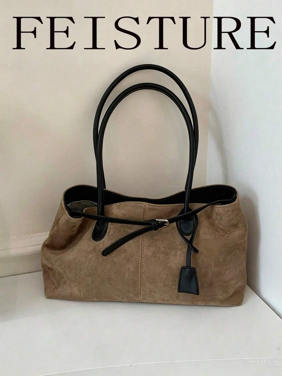 1 pieza Bolso de hombro de gran capacidad con decoración de correa, cierre magnético, adecuado para salidas diarias, citas, ir al trabajo