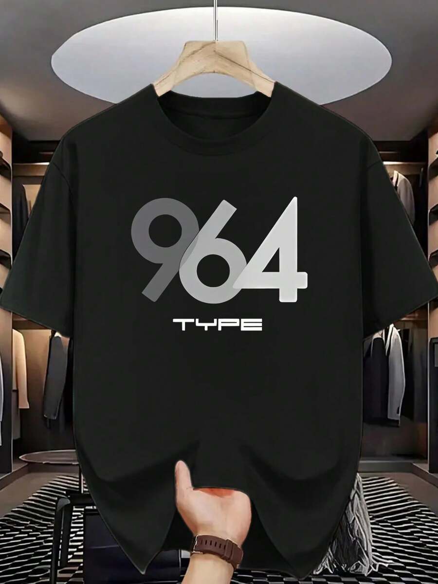 Nueva camiseta versátil de moda casual% algodón con estampado de manga corta - Camiseta de manga corta con estampado '964 TYPE Basketball Passionate Youth' - Imprescindible para deportes y ocio, adecuada para aficionados al baloncesto y jóvenes entusiastas del deporte - Unisex. - Negro - Ver 1
