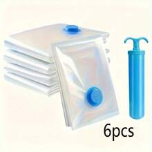 6 piezas-(Incluye bolsa de compresión al vacío de plástico multiusos y bomba de aire manual)-Bolsa de almacenamiento y gestión de ropa y edredones para el hogar rectangular, sin necesidad de electricidad, opciones de sellado multifuncionales, bolsa ahorradora de espacio - Ver 5