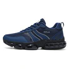 Men's Sports Shoes 2026 Newest All-Black Thick Sole Chunky Sneakers Height-Increasing Shock-Absorbing Breathable Mesh Athletic Shoes Streetwear Versatile Men's Shoes Leather PU Mesh Splicing Marathon Running Shoes Men's Plus Size 46 Shoes Youth Handsome Men's Shoes - Royal Blue - View 8