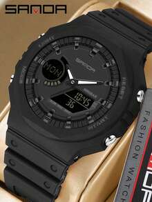 1pc SANDA Luxury Men's Quartz Watch, Waterproof Military Sport Watch With Dual Display, LED Digital Wristwatch 6016 - one-size - View 1