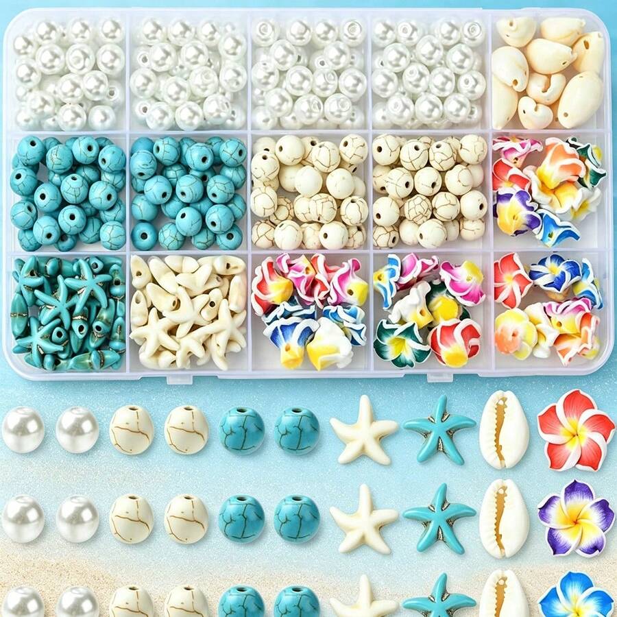 205件熱帶海灘風珠飾套組,精選海洋靈感珠子完整配件,適用於波希米亞疊戴手鍊、度假分層項鍊、海灘派對贈品及手工禮物 - A - 查看 1