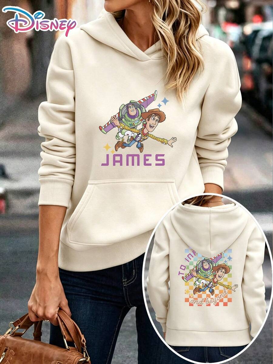 Disney Toy Story Buzz Lightyear & Woody To Infinity And Beyond Two-Sided Hoodie Women Casual Daily Wear Long Sleeve Soft Comfortable Retro Adventure Themed Outfit It Is A Gift For Fans And Friends, And It Is Also A Perfect Gift Choice For Lovers And Family. - 杏色 - 查看 1