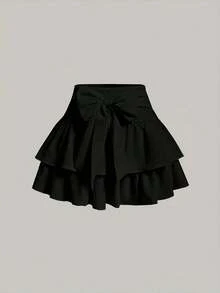 Minifalda de volantes escalonados a la moda con diseño de lazo, apta para todas las estaciones - [Blanco] - Ver 10