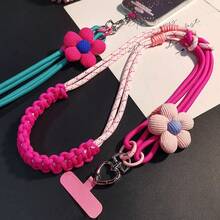 1 pieza Cordón para teléfono trenzado de 2 hebras con diseño floral y empalme de 3 vías, ajustable, de doble uso como bolso bandolera y correa de muñeca, color vibrante, nailon duradero, apto para todos los teléfonos, perfecto para actividades al aire libre, con hebilla de metal, color enviado al azar - Multicolor - Ver 5