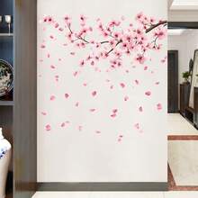 1pc 30*60cm Romantic Cherry Blossom Wall Sticker, Cozy Bedroom Background Wall Decor, Girl's Room Self-Adhesive Waterproof Wall Decoration Sticker - Multicolor - View 3