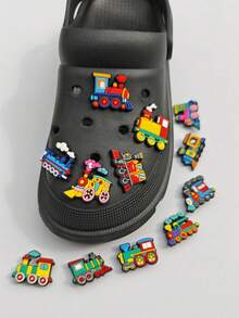 12pcs/Set Soft Rubber Colorful Little Train Series DIY Fashion Sandals Accessories, Detachable Clog Shoe Charms - Multicolor - View 3