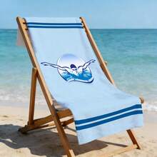 1pc Ultra Soft Swimming Pattern Beach Towel For Beach & Pool Party - Vacation Beach Accessory Beach Blanket Pool Towel - Multicolor - View 1