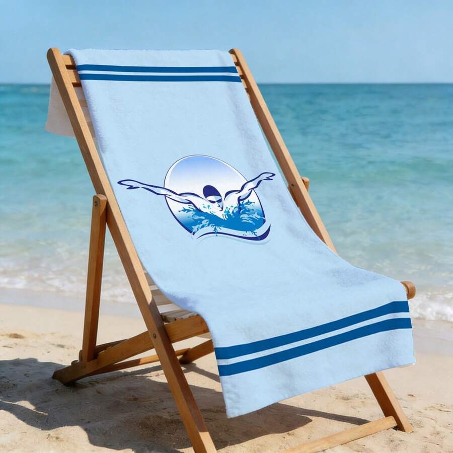 1pc Ultra Soft Swimming Pattern Beach Towel For Beach & Pool Party - Vacation Beach Accessory Beach Blanket Pool Towel - Multicolor - View 1