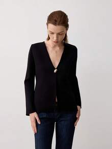 Casual Versatile Simple Solid Color Knitted Cardigan Black - Black - View 4