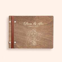 1件客製化 A4/A5-30頁婚禮賓客簿，棕色皮革邊緣棕色塗漆椴木翻頁書，先生與夫人相簿剪貼簿，適用於訂婚、週年紀念與派對裝飾 - 多色1 - 查看 19