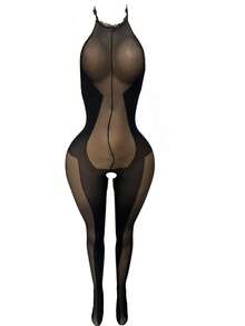 Women's Sexy Off-Shoulder Fishnet Jumpsuit Lingerie Teddy - Black - View 4