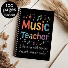 1 Peça Caderno Espiral Estético para Professor - Design de Professor de Música com Notas Musicais Coloridas, Escolha Ideal para Suprimentos de Escritório e Escola, Presentes que Professores Apreciam - D - Visão 3