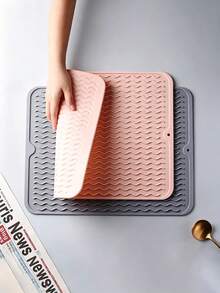 Silicone Dish Drying Mat For Kitchen Counter Under Sink Protector Organizers Cooking Baking For Griddle Accessories Coffee Mats Appliance Stone Rack Trays Drain - Multicolor - View 6