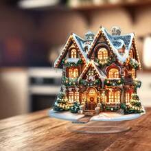 Cross-Border Acrylic Charming Gingerbread House Christmas Home & Office Desktop Decoration With Base - A - View 3
