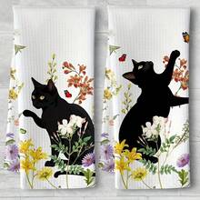 2pcs/Set, Floral Cat Pattern Kitchen Towels, Soft Absorbent Machine Washable, Suitable For Dining Table Decor, Kitchen, Dining Room And Living Room Decoration, Can Be Used As Daily Gift, Kitchen Decor, Kitchen Accessories - Multicolor - View 8