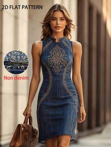 Women's Elegant Vintage Sleeveless Printed Fitted Dress[2D FLAT PATTERN] Summer - Multicolor - View 3