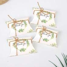 Wedding Mori Style Kraft Paper Green Leaf Pillow Shaped Creative Candy Box - Multicolor - View 1