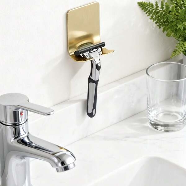 2pcs Gold Self-Adhesive Wall Hooks, No Drilling Required, Suitable For Bathroom Razor Holder, Stainless Steel Door Hooks Or Wall Hooks, Bedroom Hat Hooks, Can Be Used In Bathroom, Kitchen Or Bedroom To Hang Bathrobes