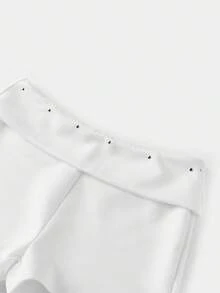Mini Shorts For Women Low Rise Fashion Rivet Decor Decor Hot Pants Summer Fold Over Waistband Micro Shorts - 白色 - 查看 7