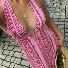 ghadjgyjad  Vestido largo con cuello en V profundo, espalda descubierta y cintura con lazo en estilo línea A, elegante para mujeres en primavera/verano, boda, fiesta, minimalista, casual, uso diario - Azul - Ver 4