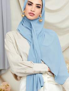 1 Stück Damen einfarbiger lässiger Schal Kopftuch Sommer Basic Wickeltuch atmungsaktiv bequem Schal Tuch für den täglichen Gebrauch - Blau - Übersicht 2