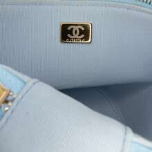 Authenticated Chanel PRE-OWNED Mini CC Quilted Lamb-Skin Vertical Vanity Case Bag - Blue - View 3