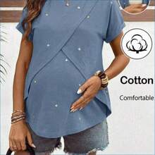 HENG
  Camiseta de enfermería casual de verano para maternidad con bordado de corazón - Azul - Ver 1