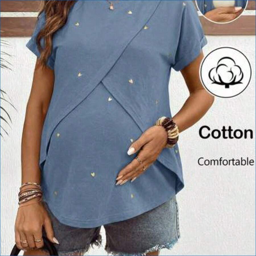 HENG
Camiseta de enfermería casual de verano para maternidad con bordado de corazón - Azul - Ver 1