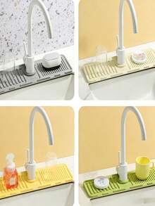 1pc Faucet Splash Guard, Anti-Splash, Adjustable, Narrow Edge Design, Suitable For Kitchen Sink And Bathroom Vanity, Easy To Clean, Foldable Edge, With Drainage Design, Suitable For Bathroom Sink, Kitchen Dish Rack And Kitchen Sink Accessories - Multicolor - View 3