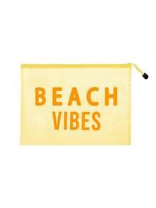 多色防水時尚網布沙灘包,印有「Beach Vibes」圖案的化妝包,沙灘主題。大容量透明化妝包配尼龍拉鍊,便攜式化妝收納包,適合女性使用,可收納化妝品、洗漱用品和旅行必需品,適用於日常使用、度假、出差、健身、沙灘,適合學生、旅行者和美容愛好者,非常適合夏季假期、生日和伴娘禮物,可用作化妝包和洗漱包 - 彩色 - 查看 14