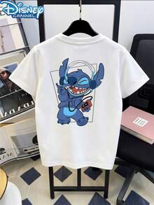 Disney 1 Piece Boys Casual Lilo & Stitch Music Lover 2 Side Print Graphic Short Sleeve T Shirt Teen Boy Clothes Boys Clothes Shirts Baby Tee For Daily Summer - White - View 2