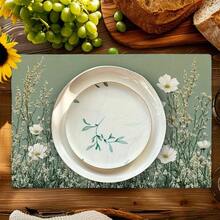1/2/4/6/8入組 花卉與尤加利印花餐墊，100%聚酯纖維，18"*12"(45*30cm)，水彩植物圖案，防水防污耐熱，可機洗，適用於居家、餐廳、B&B，四季皆宜 - 彩色 - 查看 6