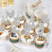24 piezas de Oh Cupcake Toppers con purpurina para beb Carriage Bear Shower Cupcake Picks para revelar gnero Shower nios de cumpleaos decoracin de pasteles suministros de plata - Diseño 2 + plateado - Ver 5