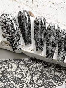10 Rolls 2.5*50cm Black & White Lace Flower Nail Art Transfer Foils Stickers, Elegant Sexy Floral Nail Art Transfer Foil Starry Sky Decals For DIY Manicure, Nail Supplies, Nail Decoration - Multicolor - View 8